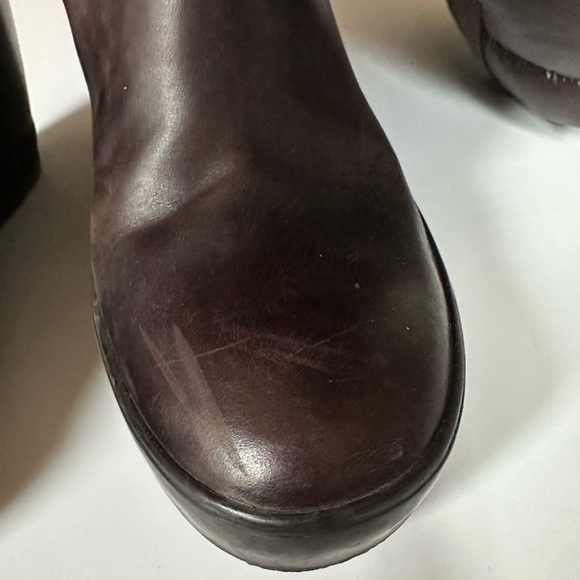 GUC MONCLER BROWN LEATHER DOWN QUILTED NYLON SHAFT TALL SIZE 39 WEDGE PUFF BOOTS - Picture 8 of 15